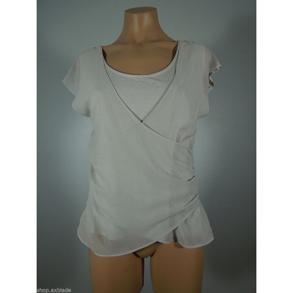 GAP Knit Top S SMALL Gray Ruched Sheer Fabric Wrap